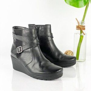 Abeo  Women's Geranium Fashion Ankle Boot Size 7 N Wedge Black Leather Comfy